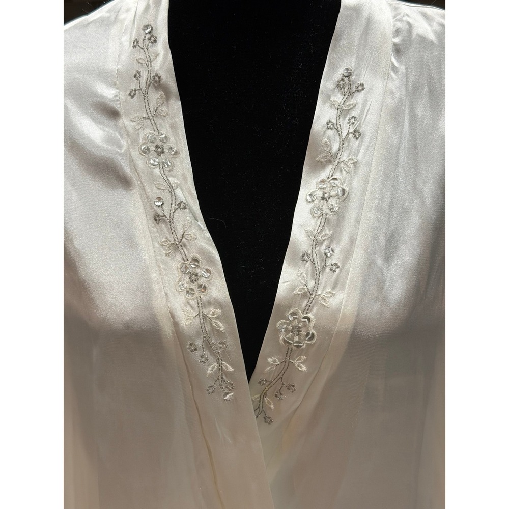 Vintage California Dynasty Ivory Satin Robe L Sequin Ruffle RMD031 No Sash - Picture 2 of 10